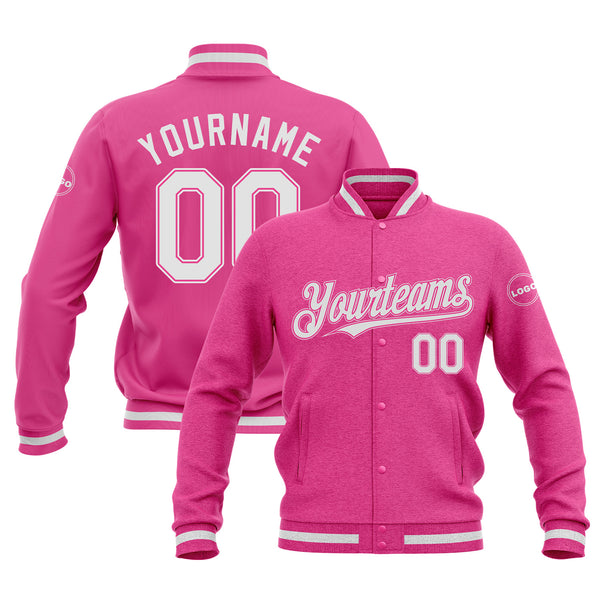 Custom Pink White Classic Style Bomber Varsity Letterman Embroidered Jacket