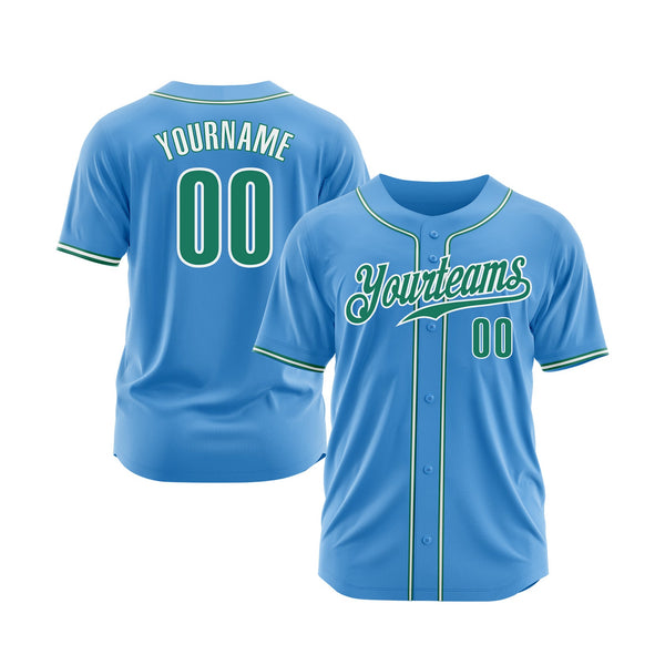 Custom Powder Blue Kelly Green-White Classic Style Authentic Sports Baseball Jersey