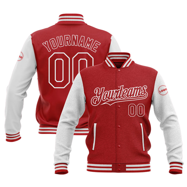 Custom Red White Classic Style Two Tone Bomber Varsity Letterman Embroidered Jacket