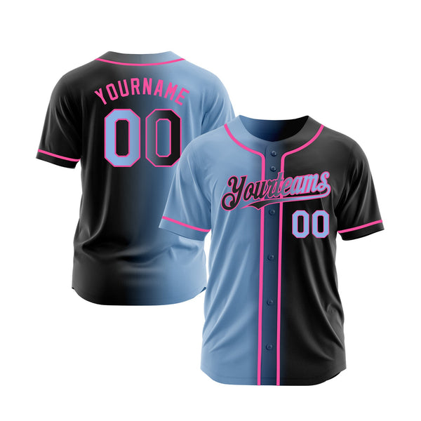 Custom Black Light Blue-Pink Gradient Fashion Classic Style Authentic Sports Baseball Jersey