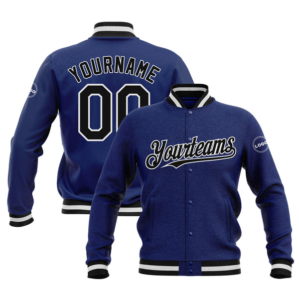 Custom Royal Black-White Bomber Varsity Letterman Embroidered Jacket