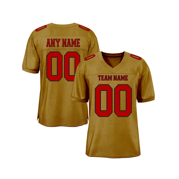 Custom Old Gold Red-Black Mesh Classic Style Authentic Sports Football Jersey