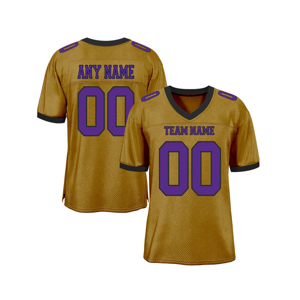 Custom Old Gold Purple-Black Mesh Classic Style Authentic Sports Football Jersey