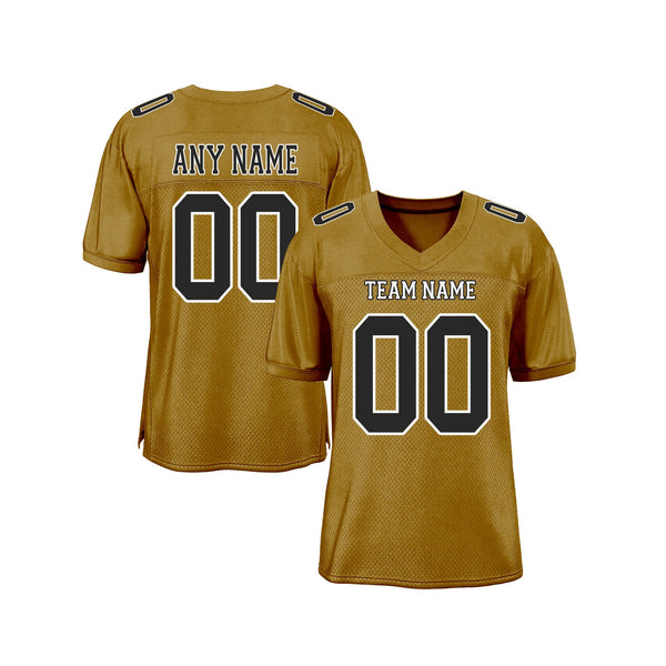 Custom Old Gold Black-White Mesh Classic Style Authentic Sports Football Jersey