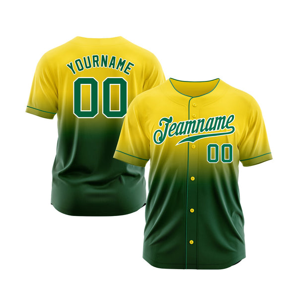 Custom Yellow Kelly Green-White Fade Fashion Classic Style Authentic Sports Baseball Jersey