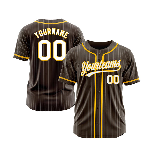 Custom Brown White Pinstripe Yellow Classic Style Authentic Sports Baseball Jersey