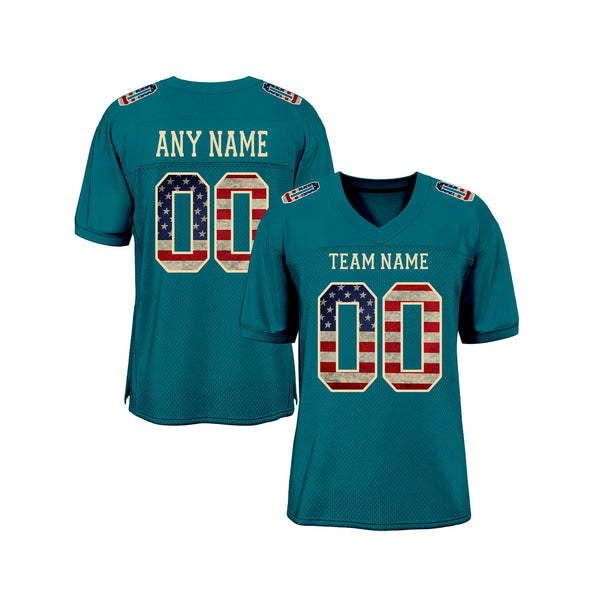 Custom Teal Vintage USA Flag-City Cream Mesh Classic Style Authentic Sports Football Jersey