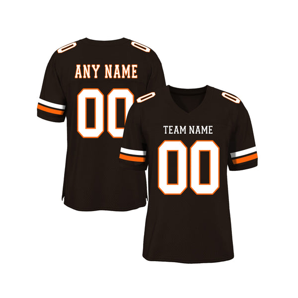Custom Brown White-Orange Mesh Classic Style Authentic Sports Football Jersey