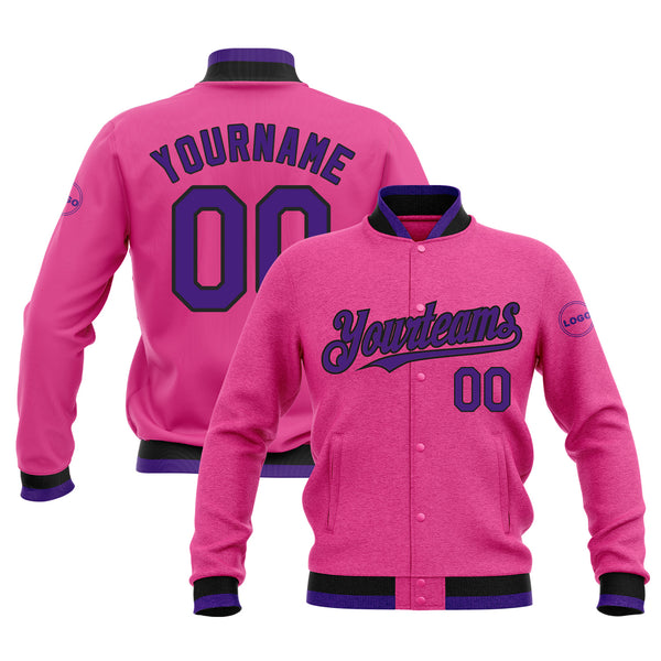 Custom Pink Purple-Black Classic Style Bomber Varsity Letterman Embroidered Jacket