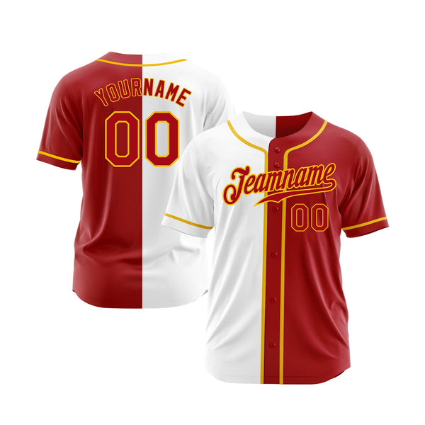 Custom White Red-Gold Split Fashion Classic Style Authentic Sports Baseball Jersey