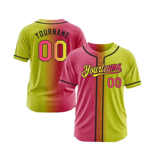 Custom Neon Yellow Neon Pink-Black Gradient Fashion Classic Style Authentic Sports Baseball Jersey