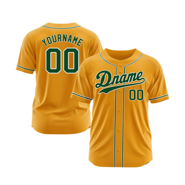 Custom Gold Green-White Classic Style Authentic Sports Baseball Jersey
