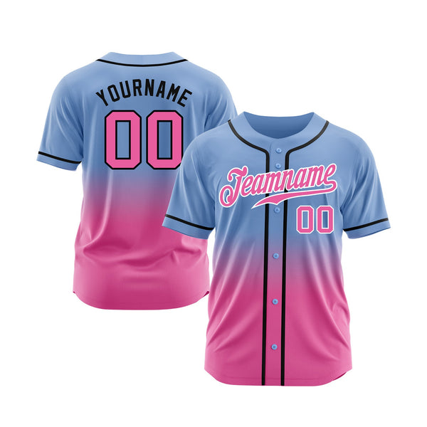 Custom Light Blue Pink-Black Fade Fashion Classic Style Authentic Sports Baseball Jersey