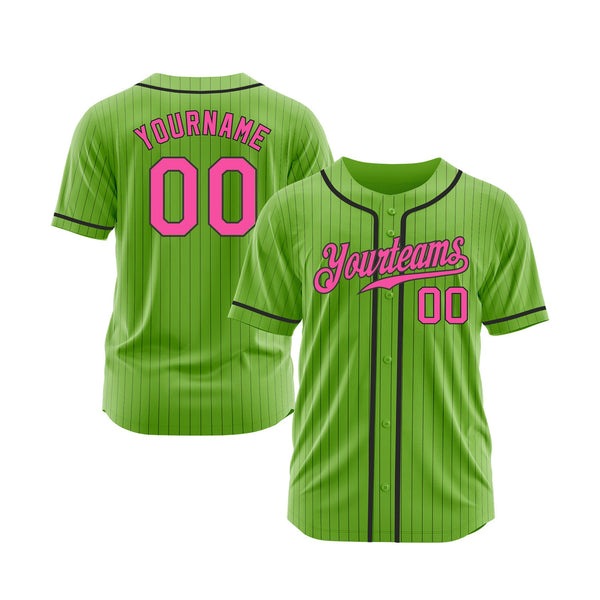 Custom Neon Green Black Pinstripe Pink-Black Classic Style Authentic Sports Baseball Jersey
