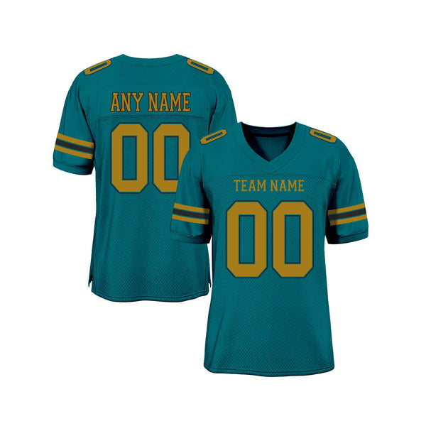 Custom Teal Old Gold-Black Mesh Classic Style Authentic Sports Football Jersey