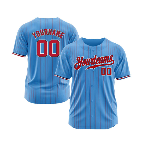 Custom Powder Blue Red Pinstripe Red-Black Classic Style Authentic Sports Baseball Jersey