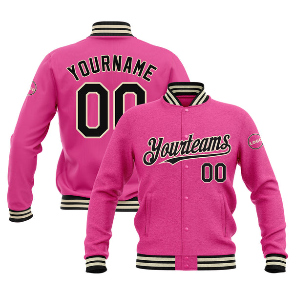 Custom Pink Black-Cream Classic Style Bomber Varsity Letterman Embroidered Jacket
