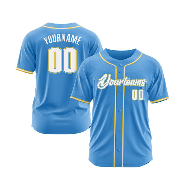 Custom Powder Blue White-Gold Classic Style Authentic Sports Baseball Jersey