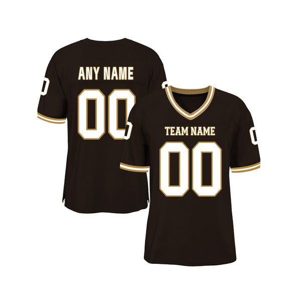 Custom Brown White-Old Gold Mesh Throwback Classic Style Authentic Sports Football Jersey
