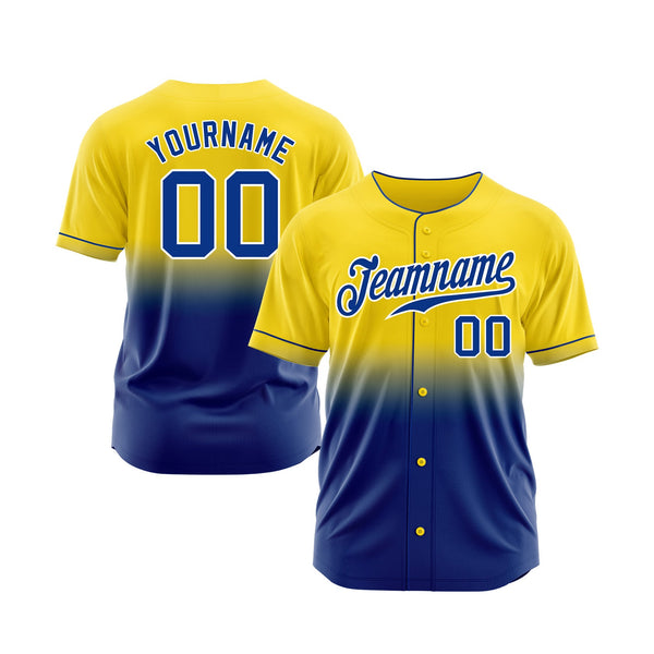 Custom Yellow Royal-White Fade Fashion Classic Style Authentic Sports Baseball Jersey