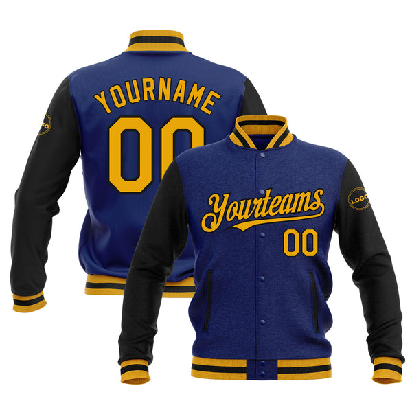 Custom Royal Gold-Black Classic Style Two Tone Bomber Varsity Letterman Embroidered Jacket