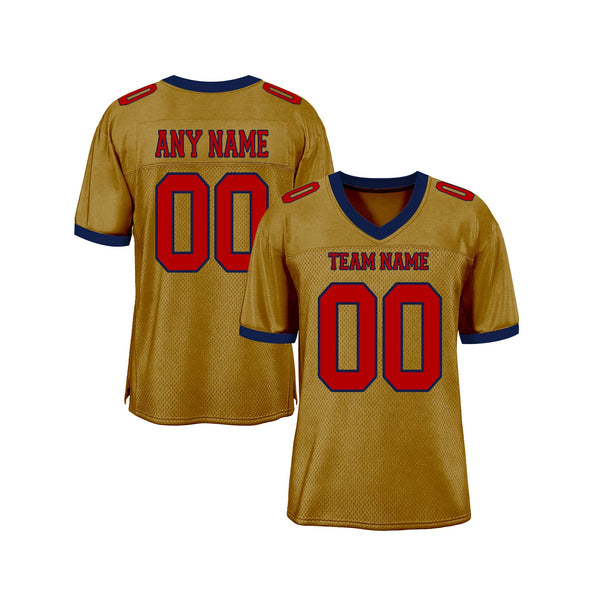 Custom Old Gold Red-Navy Mesh Classic Style Authentic Sports Football Jersey