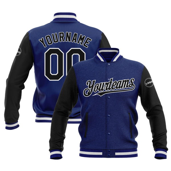 Custom Royal Black-White Two Tone Bomber Varsity Letterman Embroidered Jacket