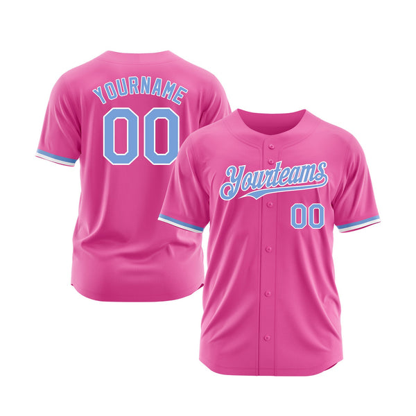 Custom Pink Light Blue-White Classic Style Authentic Sports Baseball Jersey