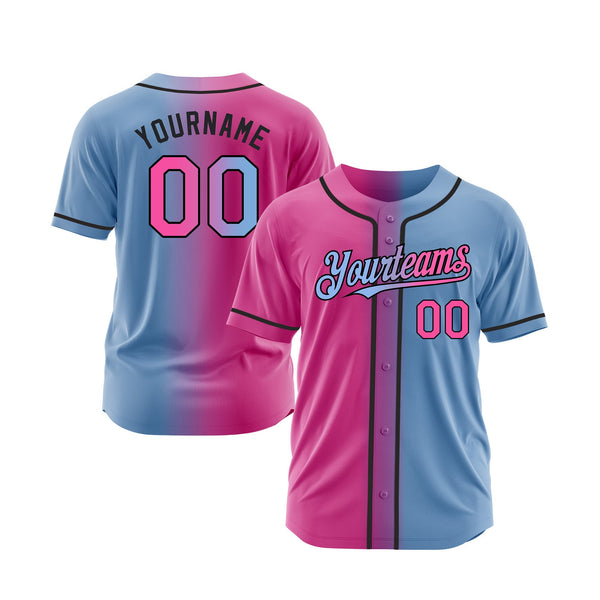 Custom Light Blue Pink-Black Gradient Fashion Classic Style Authentic Sports Baseball Jersey
