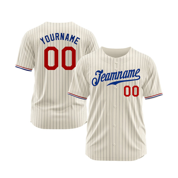 Custom Cream Black Pinstripe Red-Royal Classic Style Authentic Sports Baseball Jersey