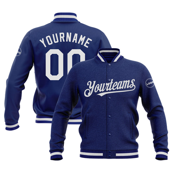Custom Royal White Bomber Varsity Letterman Embroidered Jacket