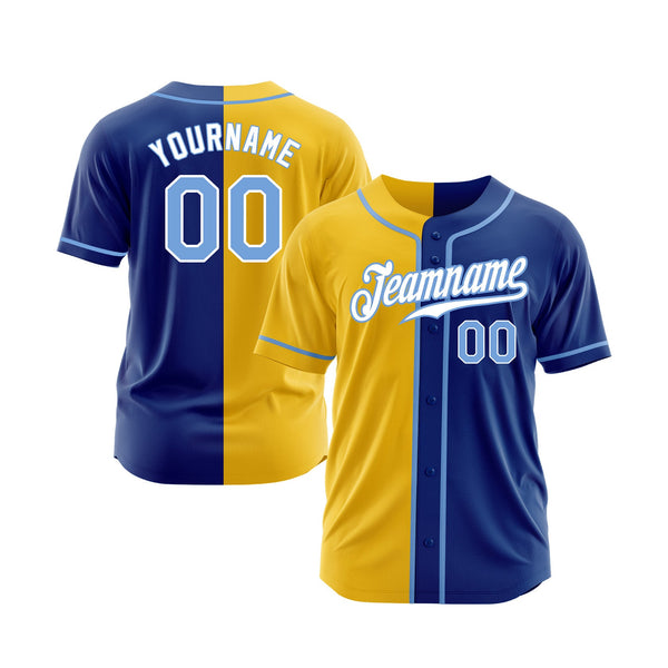 Custom Royal Light Blue-Yellow Split Fashion Classic Style Authentic Sports Baseball Jersey