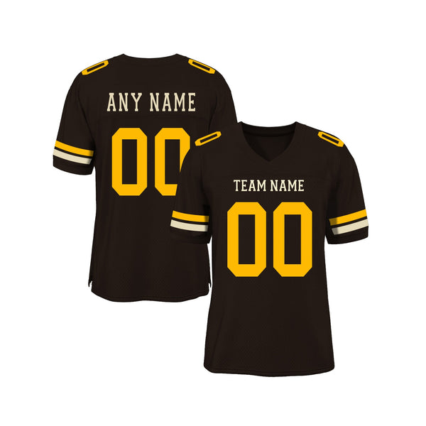 Custom Brown Gold-Cream Mesh Authentic Classic Style Authentic Sports Football Jersey