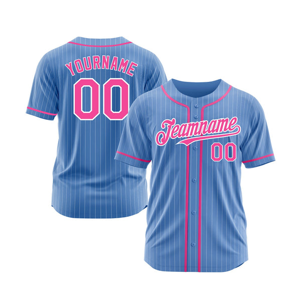 Custom Powder Blue White Pinstripe Pink Classic Style Authentic Sports Baseball Jersey
