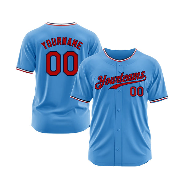 Custom Powder Blue Red-Navy Classic Style Authentic Sports Baseball Jersey