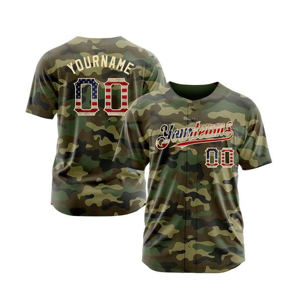 Custom Camo Vintage USA Flag-Cream Salute To Service Classic Style Authentic Sports Baseball Jersey