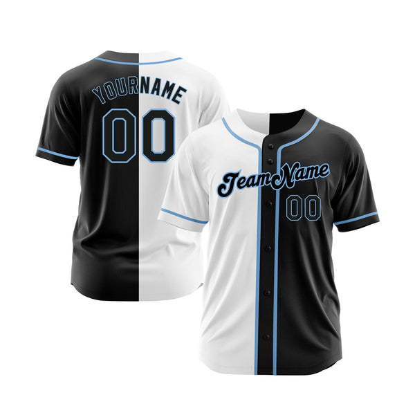 Custom White-Black Light Blue Split Fashion Classic Style Authentic Sports Baseball Jersey