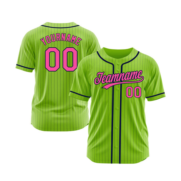 Custom Neon Green Navy Pinstripe Pink Classic Style Authentic Sports Baseball Jersey