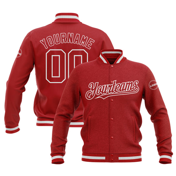 Custom Red Red-White  Bomber Varsity Letterman Embroidered Jacket