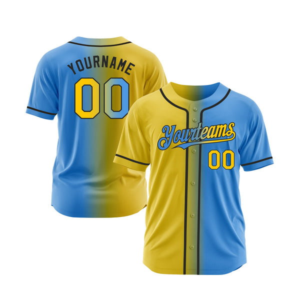 Custom Electric Blue Yellow-Black Gradient Fashion Classic Style Authentic Sports Baseball Jersey