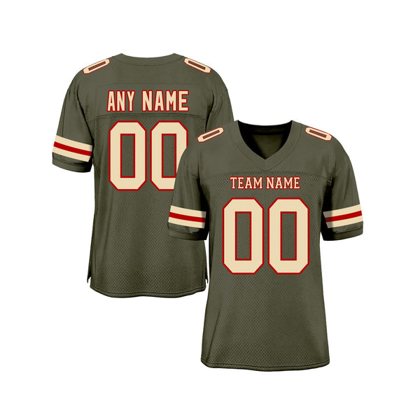 Custom Olive Cream-Red Mesh Salute To Service Classic Style Authentic Sports Football Jersey
