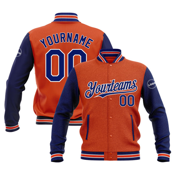 Custom Orange Royal-White Classic Style Two Tone Bomber Varsity Letterman Embroidered Jacket