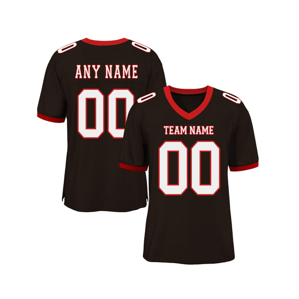 Custom Brown White-Red Mesh Classic Style Authentic Sports Football Jersey