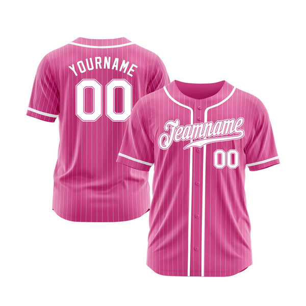 Custom Pink White Pinstripe White Classic Style Authentic Sports Baseball Jersey