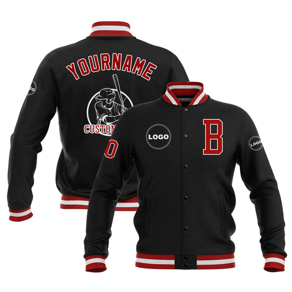 Custom Black Red-White Bomber Varsity Letterman Embroidered Jackets