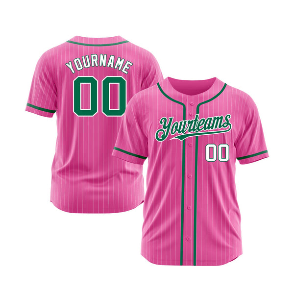 Custom Pink White Pinstripe Kelly Green-White Classic Style Authentic Sports Baseball Jersey