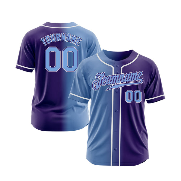 Custom Purple Light Blue-White Gradient Fashion Classic Style Authentic Sports Baseball Jersey