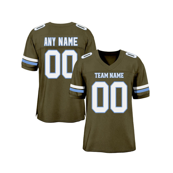 Custom Olive White-Light Blue Mesh Salute To Service Classic Style Authentic Sports Football Jersey