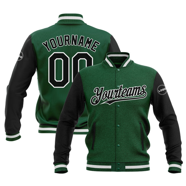 Custom Kelly Green Black-White Two Tone Bomber Varsity Letterman Embroidered Jacket