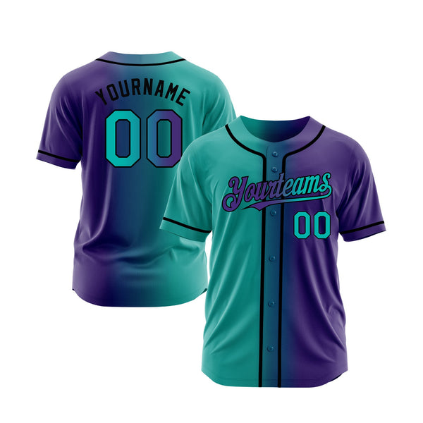 Custom Purple Aqua-Black Gradient Fashion Classic Style Authentic Sports Baseball Jersey